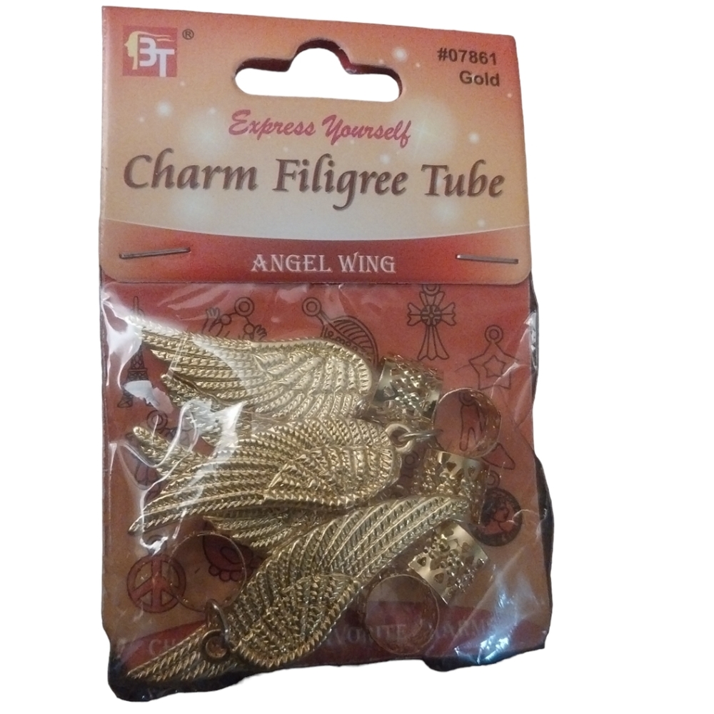 Express Yourself Charm Filigree Tube "Angel Wing" NWT (qty 6) Gold Tone
